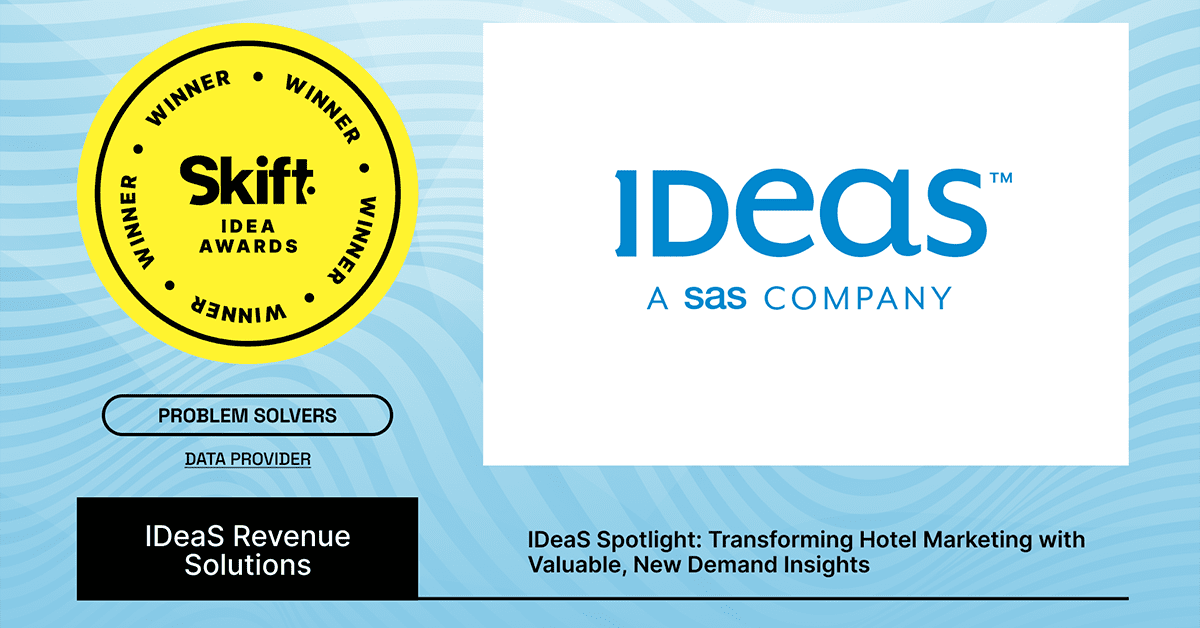 Graphic displaying 2025 Skift Award Winner badge and IDeaS logo.