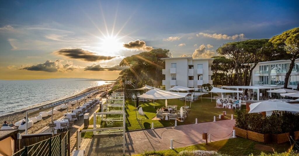 Exterior photo of IDeaS client property The Sense Resort at sunset.