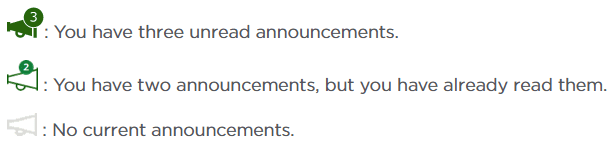 Visual example of new user interface graphic. Variations of a green bullhorn that align with message statuses.