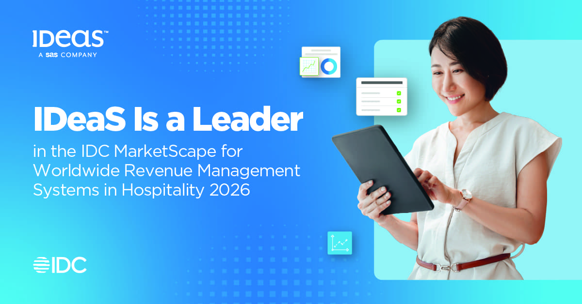 Banner image stating IDeaS Is a Leader in the 2026 IDC Marketscape for Hospitality Revenue Management Systems